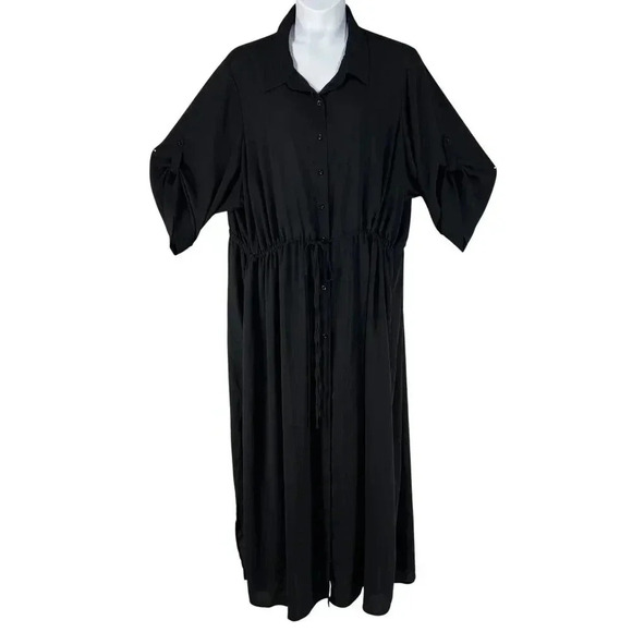 Torrid Womens 5X L Black Button-Up 3/4 Sleeve Maxi Dress Side Slits Whimsigoth - Picture 1 of 16
